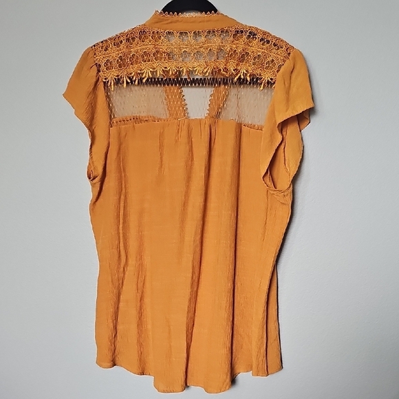 Perch Blu Pepper 1X Yellow Cap Sleeve Blouse with Mandarin Collar - Picture 7 of 7